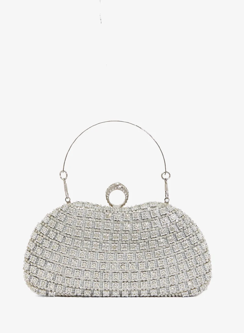 Khizana Silver Diamonte Rhinestone Detailed Embellished Clutch