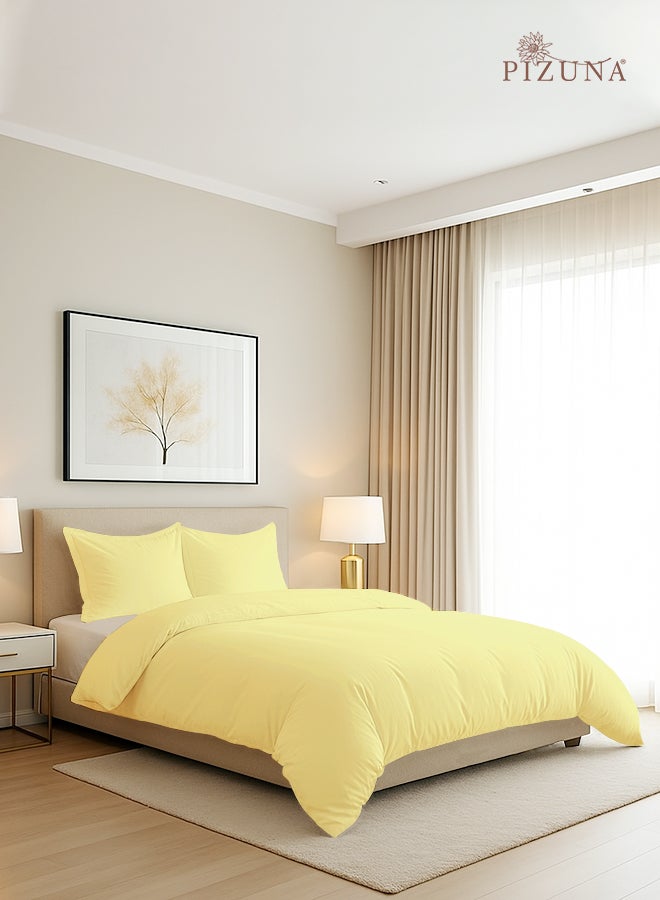 Pizuna Pure Combed Cotton Duvet Cover Double 200x200 cm Mellow Yellow, 400 Thread Count Cool Breathable 100% Long Staple Cotton Sateen Weave Quilt Cover & 2 Pillowcases (Luxurious Bedding Set) - Image 1