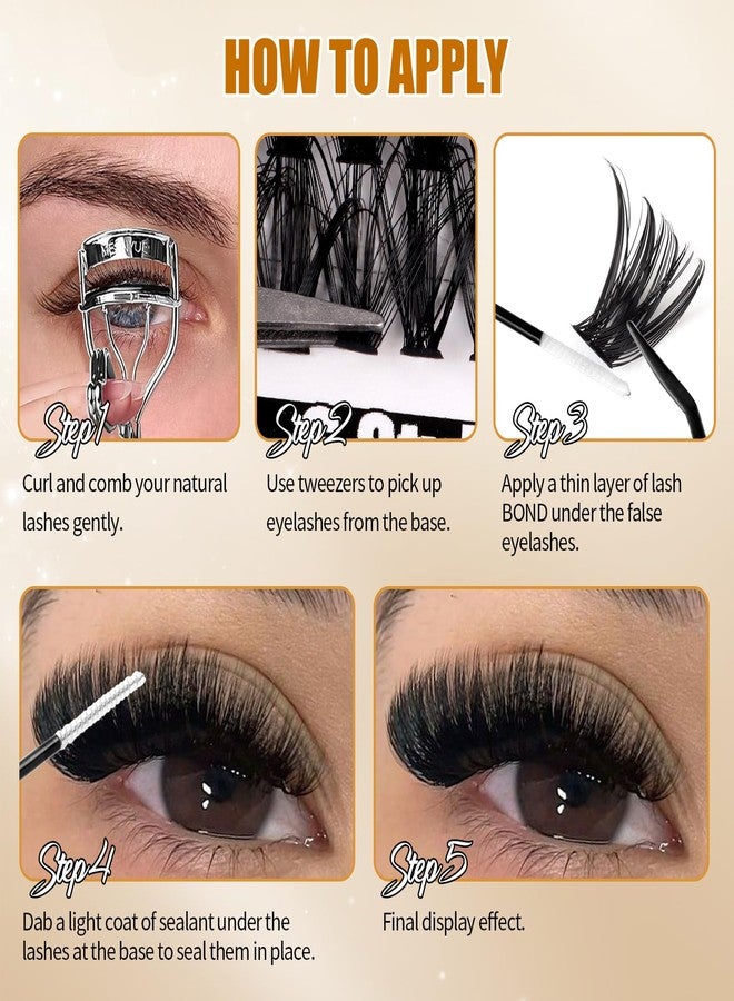 CMAYOME Lash Clusters Kit, 30D 40D 50D 60D 80D 100D Lash Extension Kit with Lash Bond and Seal, 684Pcs Eyelash Clusters with Lash Tweezers, Lash Remover and Eyelash Brush - Image 5