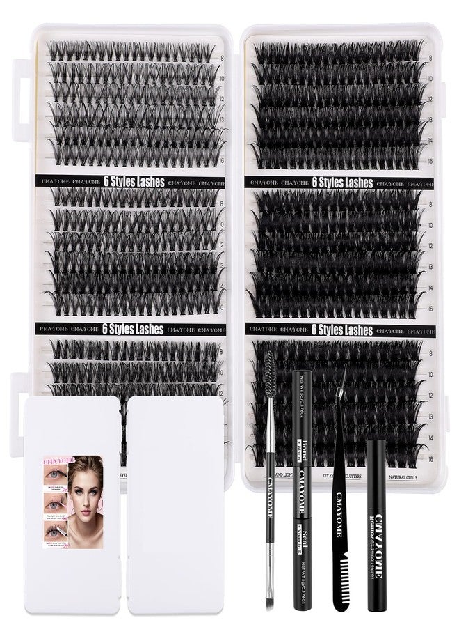 CMAYOME Lash Clusters Kit, 30D 40D 50D 60D 80D 100D Lash Extension Kit with Lash Bond and Seal, 684Pcs Eyelash Clusters with Lash Tweezers, Lash Remover and Eyelash Brush - Image 1