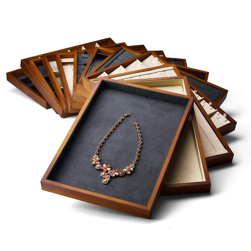 Oirlv Wood 13 Grids NecklaceBraceletPendant Display Tray Jewelry Drawer Organizer Stackable Jewelry Trays Creamywhite - Image 3
