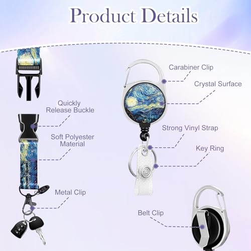 TecoKart® ID Card Pulley Holder for Office With Lanyard, Van Gogh Starry Night Landyard ID Card, Transparent Visiting Card Holder for Men, Retractable Office Staff Employees Work Id Pulley Card Holder - Image 3