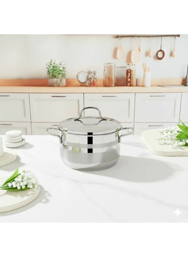 Julia Elite Stainless Steel Casserole 20cm with Lid - Silver - Stainless Steel Non-Stick - Induction Ready