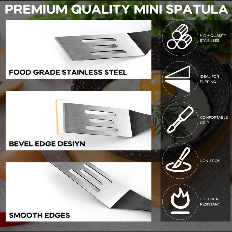 volikos Small Spatula 2 Pieces, Mini Serving Spatula for Kitchen Use, Metal Spatula for Serving and Turning, Ideal for Pancakes, Brownies, Desserts, Cookie, Eggs or Small Pan - Image 2