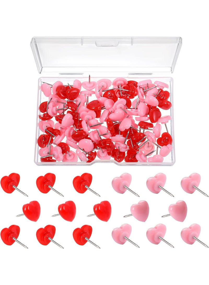 Kawkab 100pcs Push Pins, 0.48inch Plastic Pushpins Pink & Red Push Pins Heart Shaped Cute Thumb Tacks Decorative for Notice Board Cork Board Home School Office - Image 1