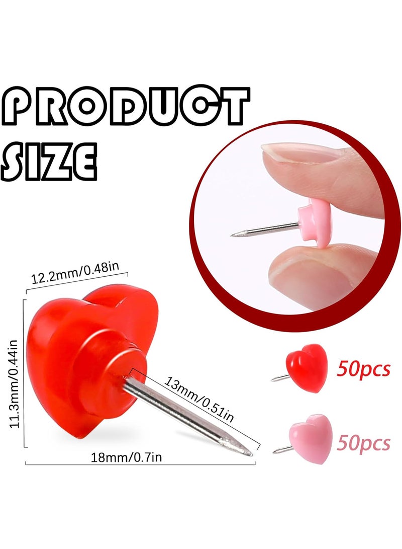 Kawkab 100pcs Push Pins, 0.48inch Plastic Pushpins Pink & Red Push Pins Heart Shaped Cute Thumb Tacks Decorative for Notice Board Cork Board Home School Office - Image 2