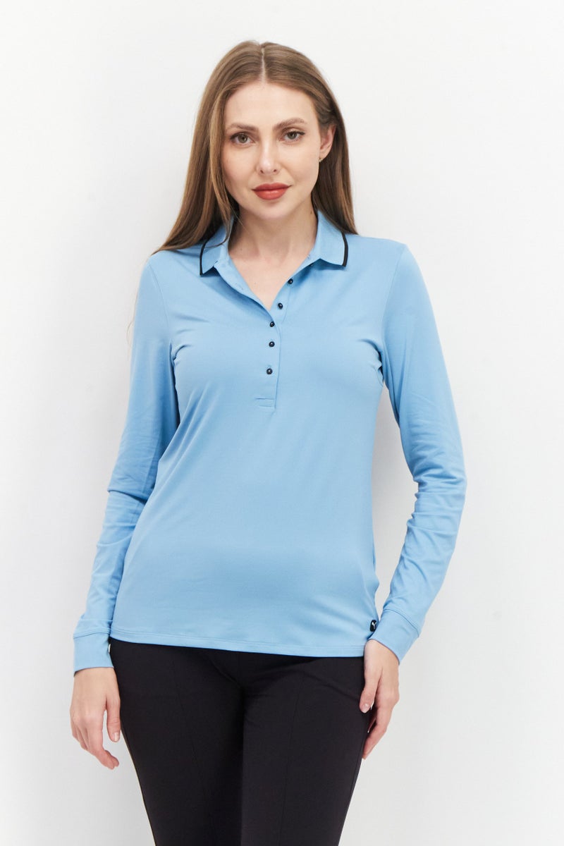 PUMA Women Sportswear Fit Training Polo Shirt, Sky Blue - Image 1