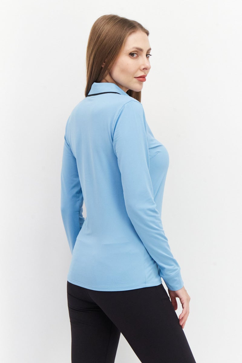 PUMA Women Sportswear Fit Training Polo Shirt, Sky Blue - Image 4