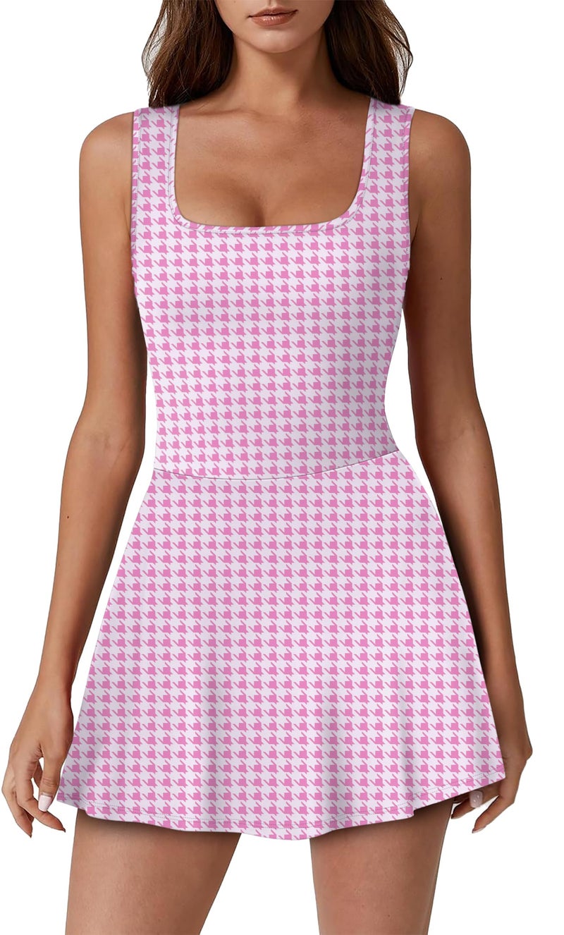 NIASHOT Women Athletic Dress Summer Plus Size Tennis Golf Bodycon Mini Dresses with Shorts Underneath Workout Outfits Spring Skort Graduation Romper Sleeveless Pockets Active Wear Coral XXL - Image 2