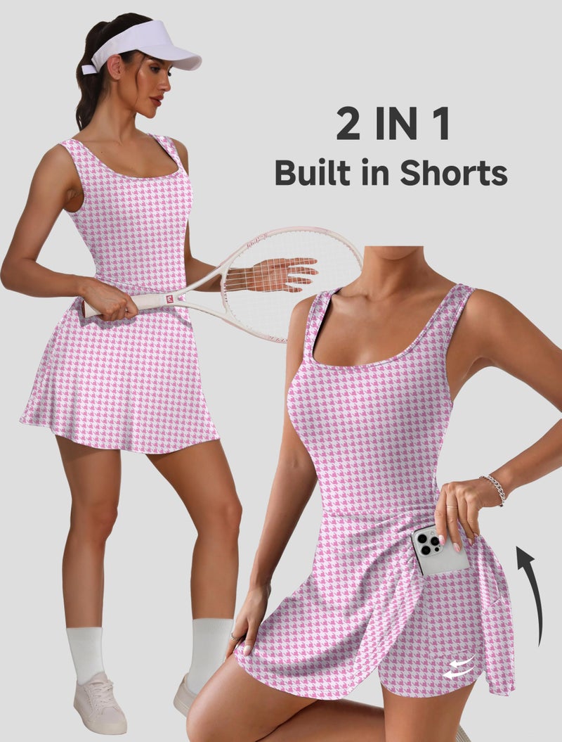 NIASHOT Women Athletic Dress Summer Plus Size Tennis Golf Bodycon Mini Dresses with Shorts Underneath Workout Outfits Spring Skort Graduation Romper Sleeveless Pockets Active Wear Coral XXL - Image 4