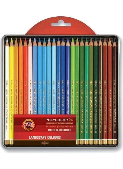 KOH-I-NOOR - Koh-I Noor Polycolor Artist Crayons 24 Colors Landscape Shades Metal Box - Image 1