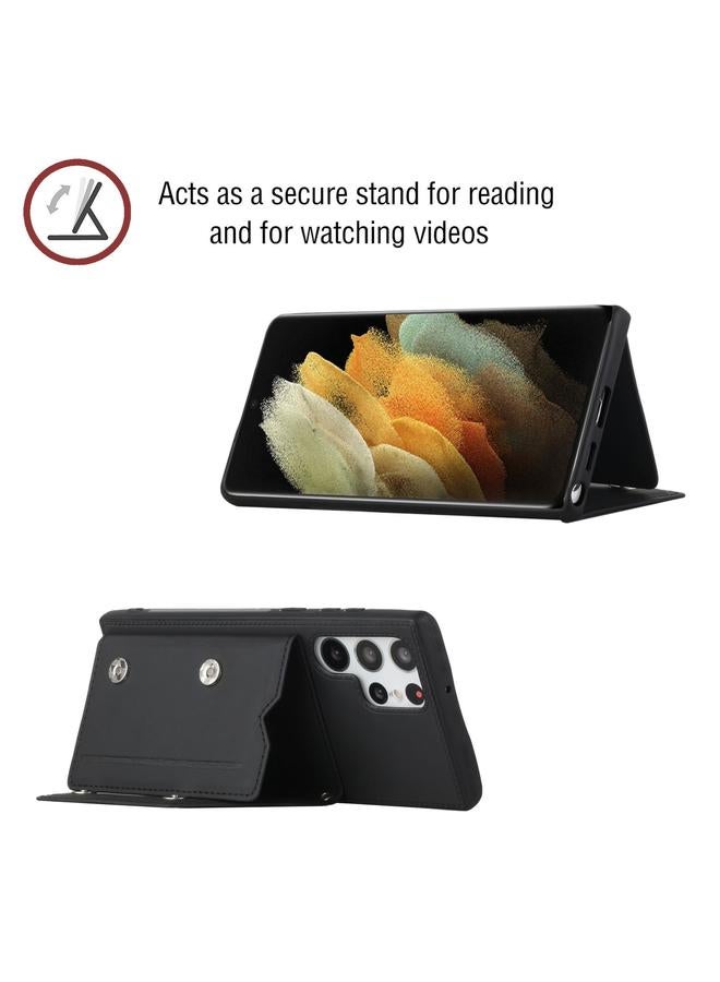 S-TOP Case For Samsung Galaxy S22 Ultra 5G Skin Feel PU + TPU + PC Phone Case with Card Slots - Image 4