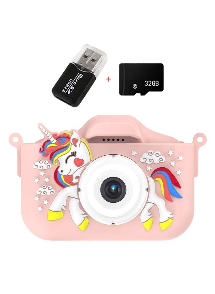 AROAQ Children's Camera Toy, HD 1080p Shockproof Children Video Camera, Anti-fall Portable Camera Toy, Multiple Functions Digital Camera,(Exclusive animal pink dual lens+32G full capacity card+card reader) - Image 1