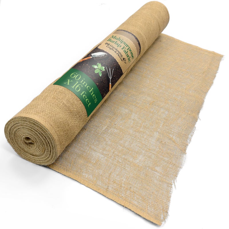 Burloptuous 60 x 16 Feet Gardening Burlap Fabric Roll Tree Wrap Weed Barrier Erosion Control Aisle Runner Multipurpose Natural Fabric High Density Jute Fiber Material