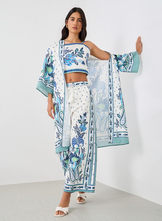 Styli Styli Printed Wide Leg Pants with Drawstring  - Image 1
