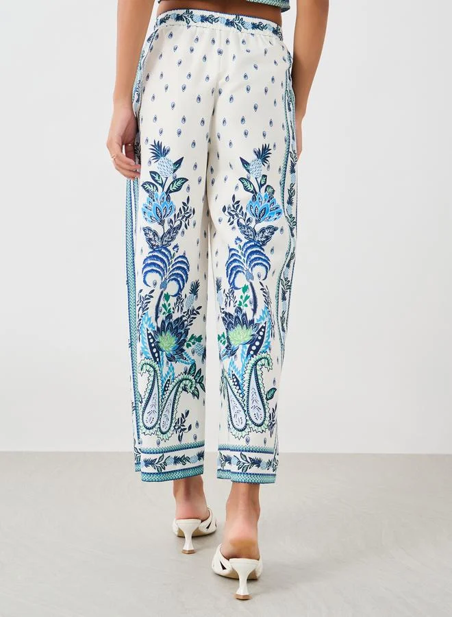 Styli Styli Printed Wide Leg Pants with Drawstring