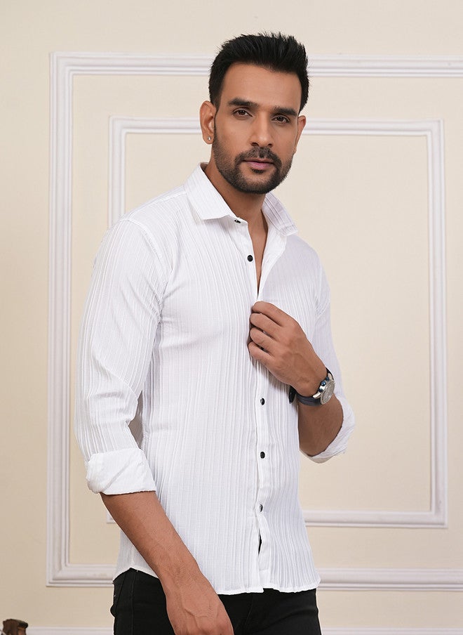 BADLAND Men Classic Regular Fit Textured Spread Collar Casual Shirt - Image 3