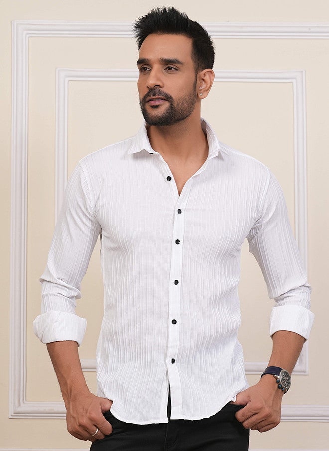 BADLAND Men Classic Regular Fit Textured Spread Collar Casual Shirt - Image 1
