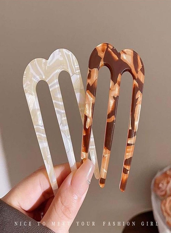 LINXI 2 Pcs French Hair Pins for Women, U Shaped Hair Forks, French Twist Hair Pin Clips, Vintage Hairstyle Accessories Cellulose Acetate 3 Prong Bun Hair Sticks - Image 5