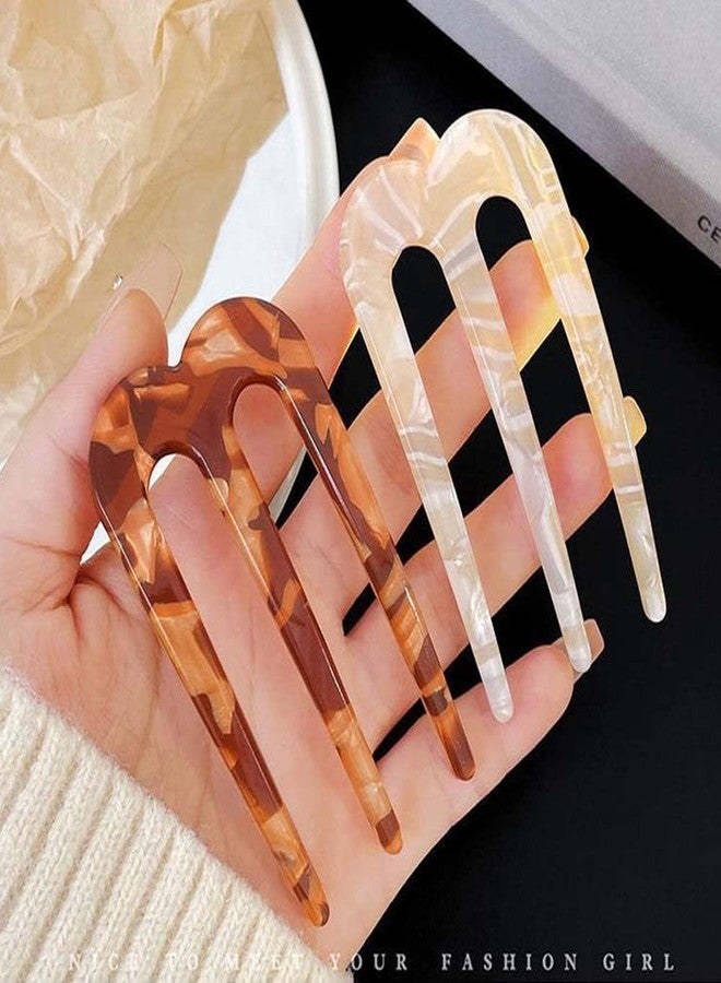 LINXI 2 Pcs French Hair Pins for Women, U Shaped Hair Forks, French Twist Hair Pin Clips, Vintage Hairstyle Accessories Cellulose Acetate 3 Prong Bun Hair Sticks - Image 2