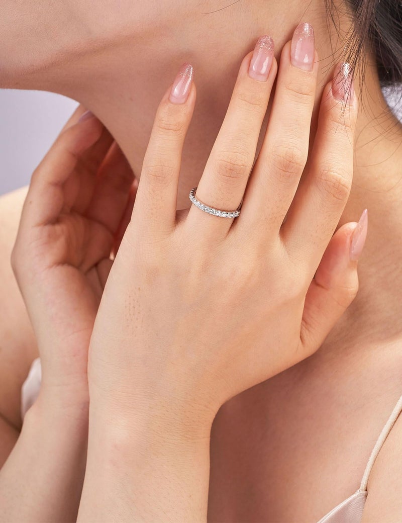 IMOLOVE Moissanite Wedding Band Wedding Rings for Women 925 Sterling Silver Rings with 18K White Gold Plated Eternity Stackable Engagement Ring Anniversary Band Size 5-ET - Image 3