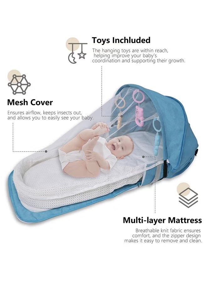 general Baby Bed Portable Baby Bed Foldable Infant Crib With Cartoon Toys Detachable Cotton Cover Suitable for Travel and Home Use Easy to Carry - Image 2
