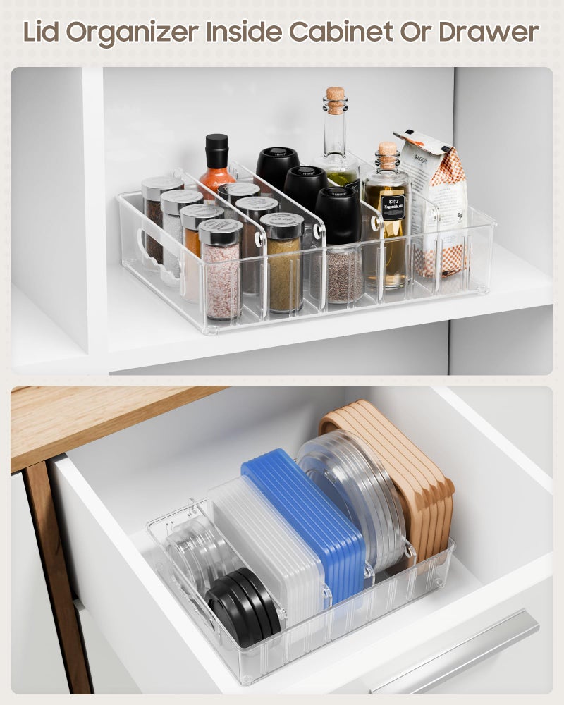 LYNG Lid Organizers Inside Cabinet, Clear Plastic Storage Lid Organizer With 4 Adjustable Dividers, Food Container Lid Organizer For Kitchen Pantry - Image 4