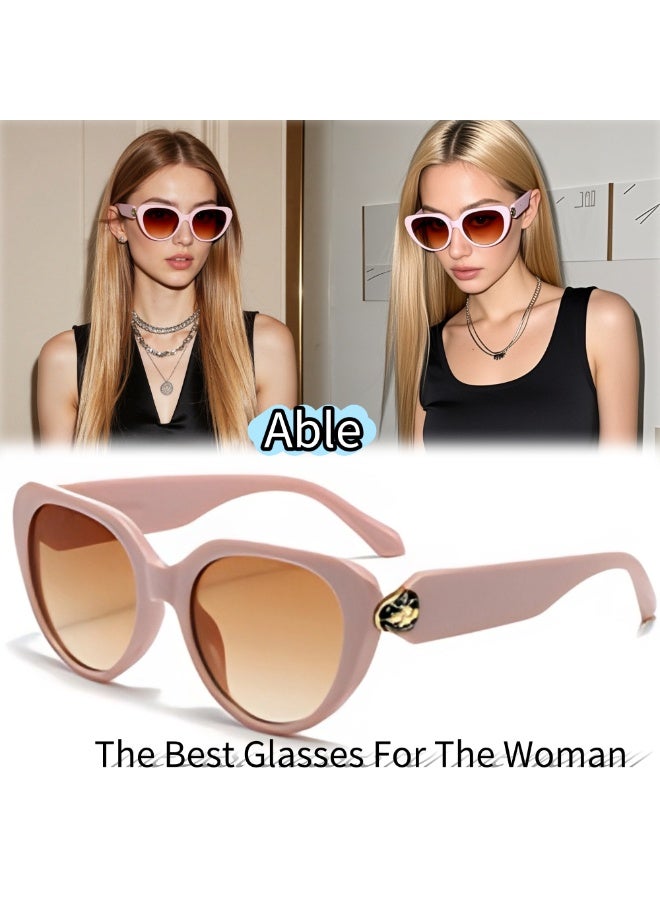 ABLE 【2025New Glasse】Women's cat-eye polarized sunglasses - UV400 UV protection, high-definition anti-glare, pink frame - suitable for shopping/driving/traveling, fashionable facial decoration accessories - Image 1