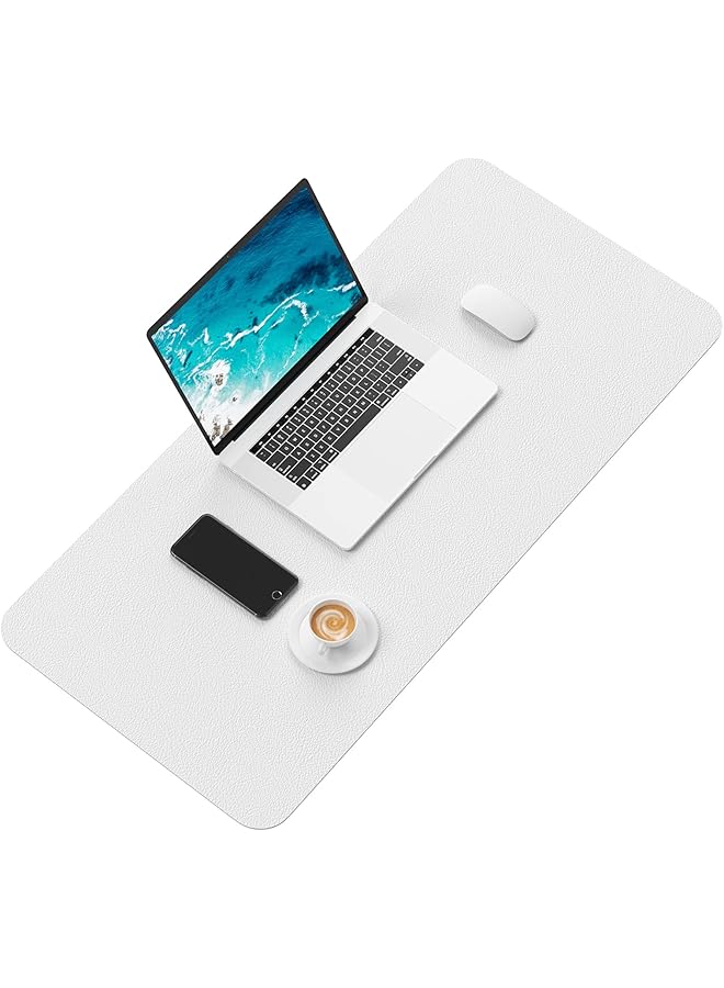 إيروريكس وسادة مكتب من الجلد الصناعي مقاس 30 بوصة × 14 بوصة، وسادة ماوس ممتدة مقاس XL، وسادة مكتب مقاومة للماء، وسادة لوحة مفاتيح كمبيوتر محمول كبيرة للغاية، وسادة كتابة غير قابلة للانزلاق للمكتب والمنزل، بيضاء - Image 2