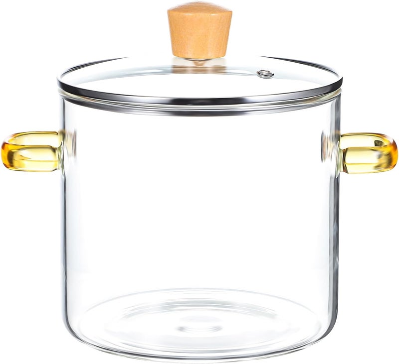 Glass Cooking Pot Glass Stovetop Pot Clear Simmer Pot Glass Cookware Glass Saucepan 2300ml - Image 1