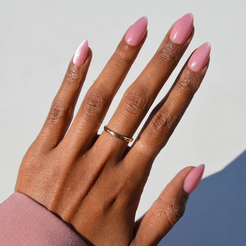 Glamnetic Press On Nails Shine For You Spring Nails Short Almond Fake Nails in Pink Velvet Base with Silver Tips in a Velvet Finish Salon Quality 15 Sizes 30 Nail Kit with Glue - Image 2