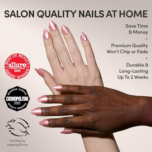Glamnetic Press On Nails Shine For You Spring Nails Short Almond Fake Nails in Pink Velvet Base with Silver Tips in a Velvet Finish Salon Quality 15 Sizes 30 Nail Kit with Glue - Image 3