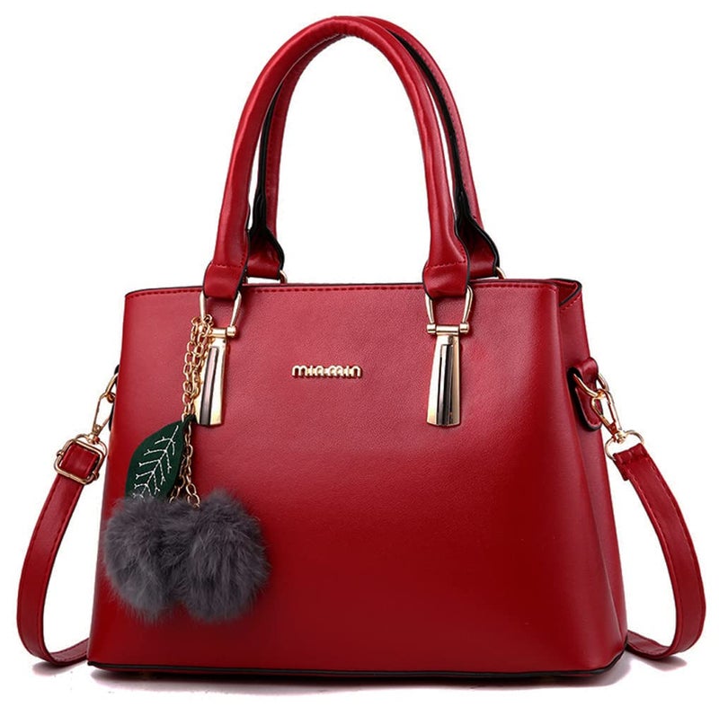 Dreubea Womens Leather Handbag Tote Shoulder Bag Crossbody Purse Wine Red