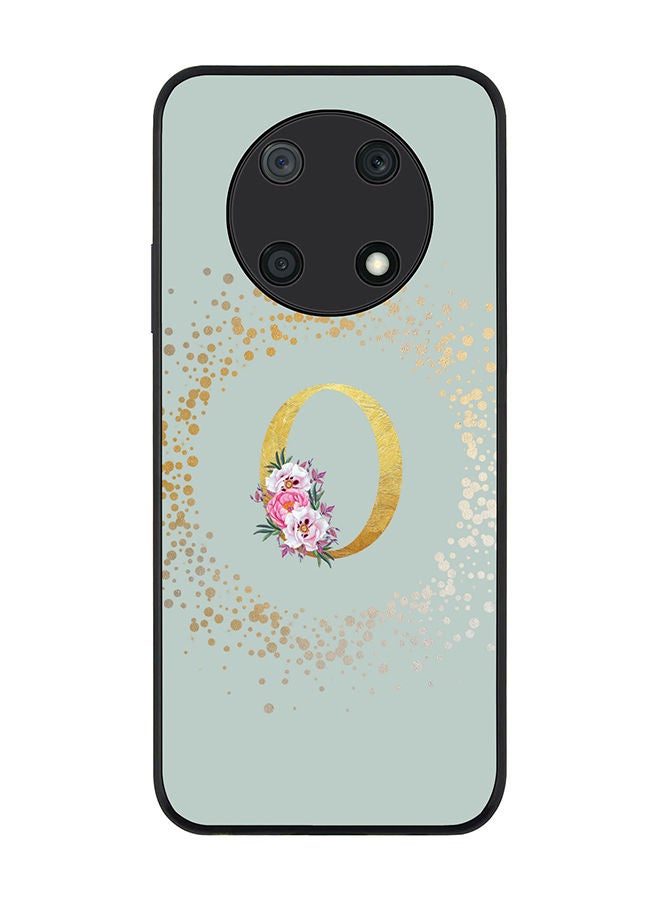 Stylizedd Rugged Black edge case for Huawei nova Y90 Slim fit Soft Case Flexible Rubber Edges TPU Gel Thin Cover - Custom Monogram Initial Letter Floral Pattern Alphabet - O (Light Grey) - Image 1