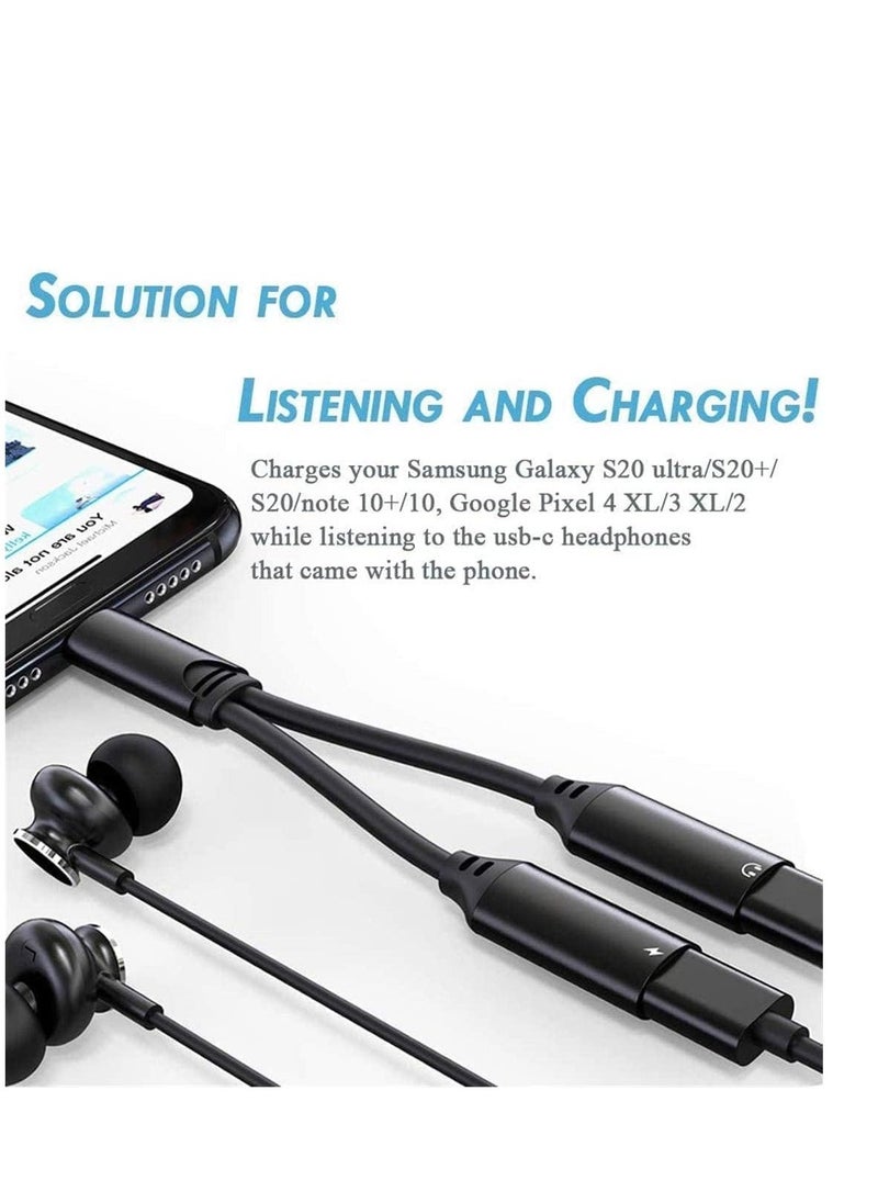 JAJEEK USB Type C to Dual USB C Female Audio Adapter Charger Splitter – 2 in 1 Headphone & AUX Charging Cable for Samsung Galaxy S24/S24+/S24 Ultra/S23/S23+/S23 Ultra/S22 Ultra/S22+/S22 – Fast Charging & Audio Support - Image 2