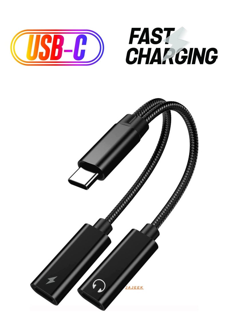 JAJEEK USB Type C to Dual USB C Female Audio Adapter Charger Splitter – 2 in 1 Headphone & AUX Charging Cable for Samsung Galaxy S24/S24+/S24 Ultra/S23/S23+/S23 Ultra/S22 Ultra/S22+/S22 – Fast Charging & Audio Support - Image 1