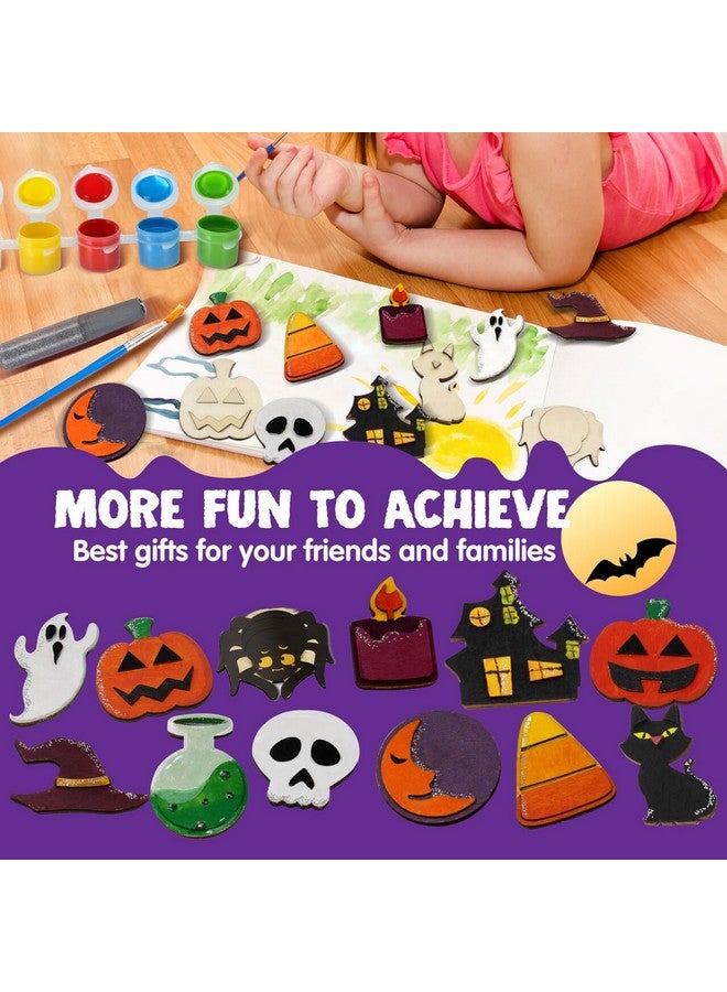 JOYIN 12 Pcs Halloween Craft Kid Wooden Magnet Creativity Arts & Crafts Painting Kit, DIY Halloween Painting Craft for Kids Halloween Party Supplies, Birthday Parties and Toddler Crafts - Image 4