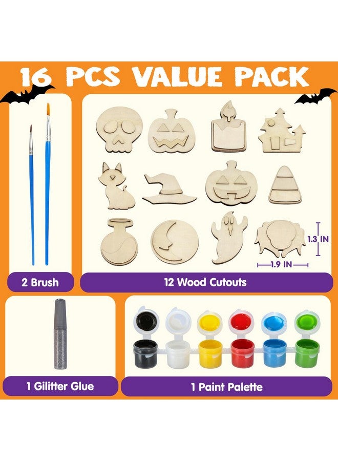 JOYIN 12 Pcs Halloween Craft Kid Wooden Magnet Creativity Arts & Crafts Painting Kit, DIY Halloween Painting Craft for Kids Halloween Party Supplies, Birthday Parties and Toddler Crafts - Image 2
