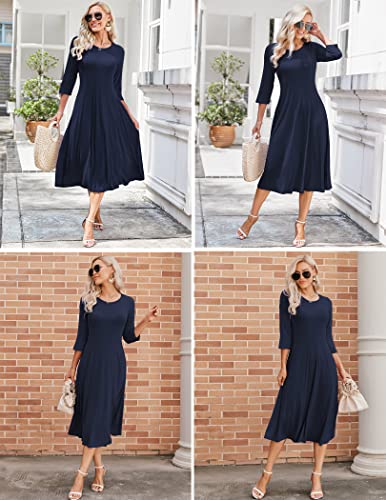 HOTOUCH Women's Casual Plain 3/4 Sleeve Simple Tshirt Loose Dress (Navy Blue S) - Image 4