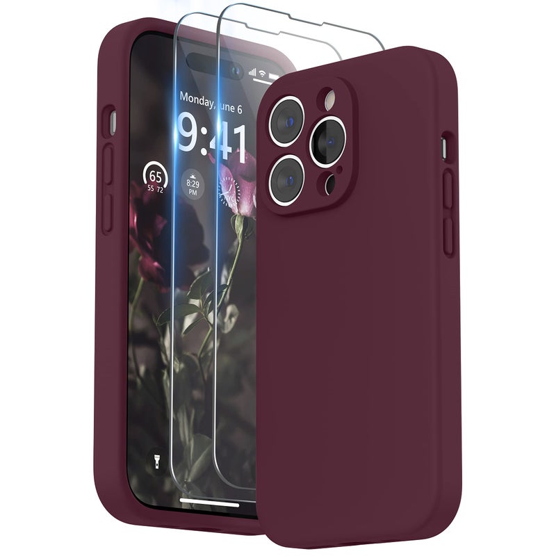 SURPHY Designed for iPhone 14 Pro Case with Screen Protector Camera Protection Soft Microfiber Lining Liquid Silicone Phone Case Plum - Image 2