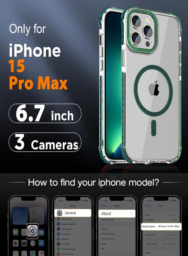 DEERLAMN Strong Magnetic Case for iPhone 15 Pro Max 6.7-Inch,[Compatible with Magsafe] Translucent Matte Slim Shockproof Protective Phone Cover for Women Men-Transparent+Green - Image 2