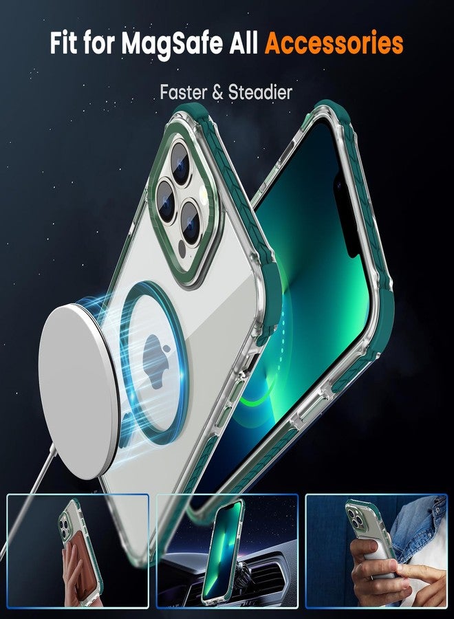 DEERLAMN Strong Magnetic Case for iPhone 15 Pro Max 6.7-Inch,[Compatible with Magsafe] Translucent Matte Slim Shockproof Protective Phone Cover for Women Men-Transparent+Green - Image 4