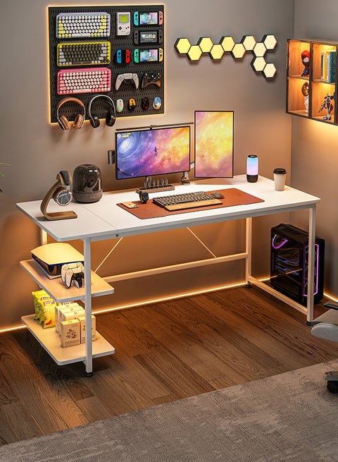 مكتب ألعاب 130 سم، مكتب كمبيوتر بسيط، طاولة مكتب مع مساحة تخزين، مكتب دراسة لمكتب منزلي