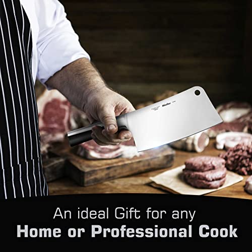 Mueller Outstanding Butcher Knife, Ancient Forged Serbian Meat Cleaver Knife 6.7” Full Tang, High-Carbon Steel Chef Knife, Pakkawood Handle, Kitchen Knives, Set with Leather Sheath - Image 5