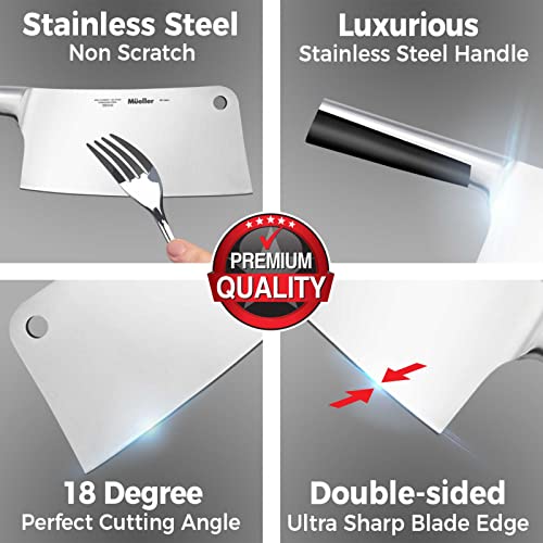 Mueller Outstanding Butcher Knife, Ancient Forged Serbian Meat Cleaver Knife 6.7” Full Tang, High-Carbon Steel Chef Knife, Pakkawood Handle, Kitchen Knives, Set with Leather Sheath - Image 3
