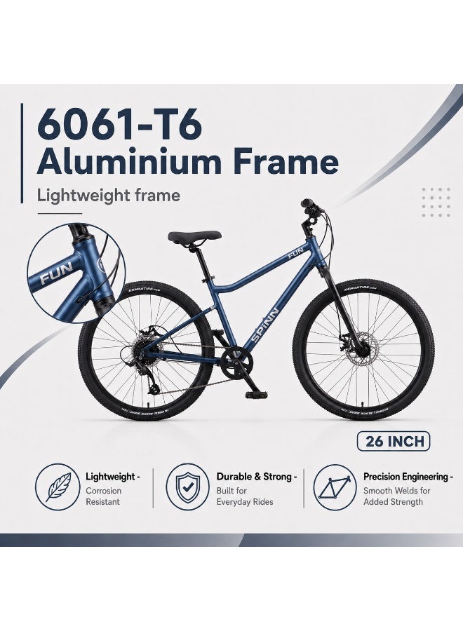 SPINN Fun 8D 26-Inch  Kids & Teens | 26-Inch Wheel Size | Adjustable Seat | 8-Speed Disc Brake | Storm Blue - Image 3