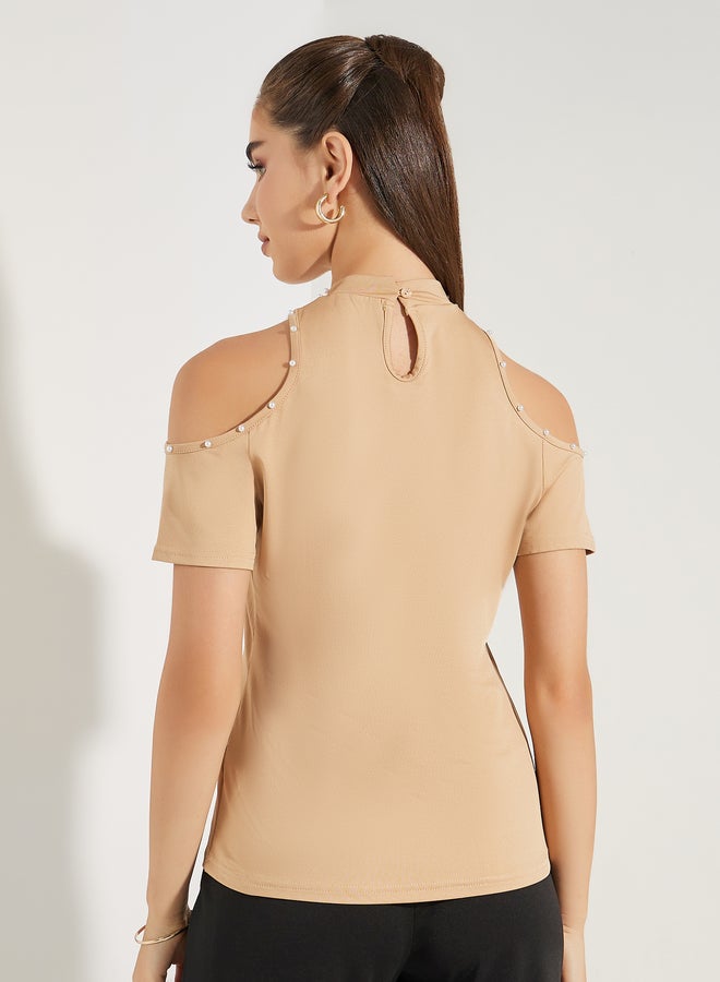 Styli Styli Embellished Cold Shoulder Sleeves T-Shirt  - Image 4