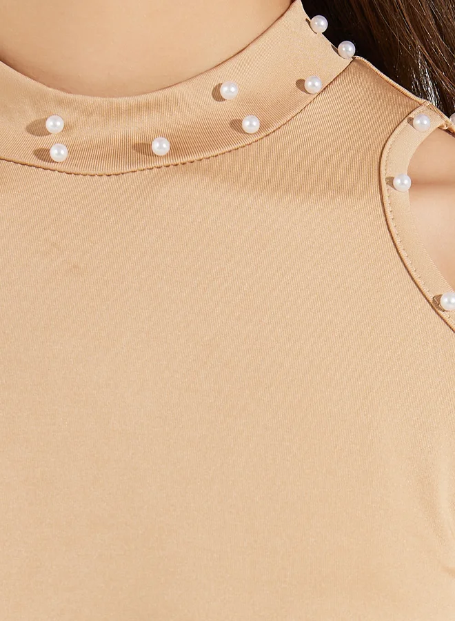 Styli Styli Embellished Cold Shoulder Sleeves T-Shirt