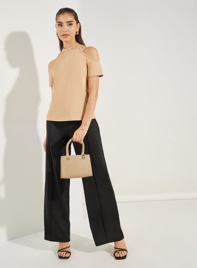 Styli Styli Embellished Cold Shoulder Sleeves T-Shirt  - Image 2
