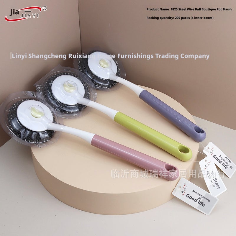 Jiayi 1825 Steel Wire Pot Scrubber Brush - Long Handle, Non-Scratch - Image 1